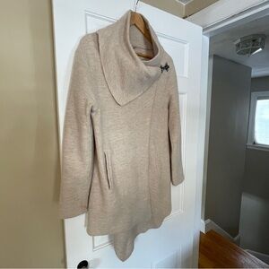 Garnet Hill Asymmetrical Boiled Wool Coat with Metal Clasp